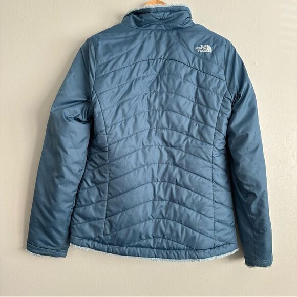 The North Face Jacket Womens Small Blue Reversible Puffer Fleece Faux Fur - Picture 3 of 12